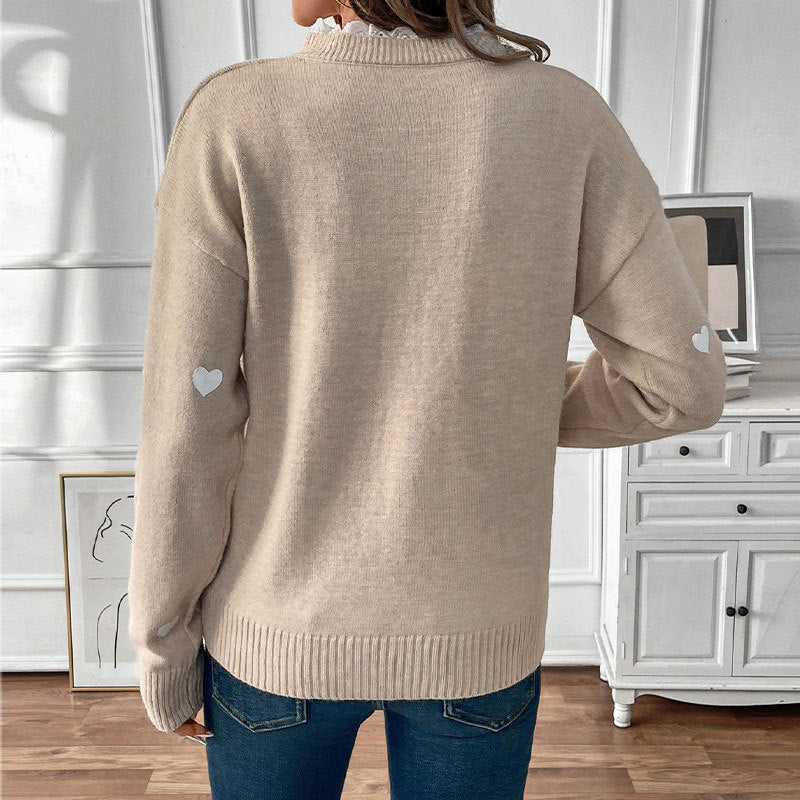 Pull Col V Motif Cœur pour Femmes
